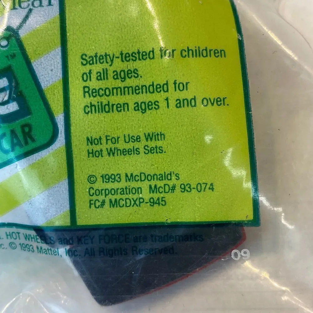NIP Vtg McDonald’s Happy Meal Toy Mattel Totally Toy Holiday Key Force Car 1993